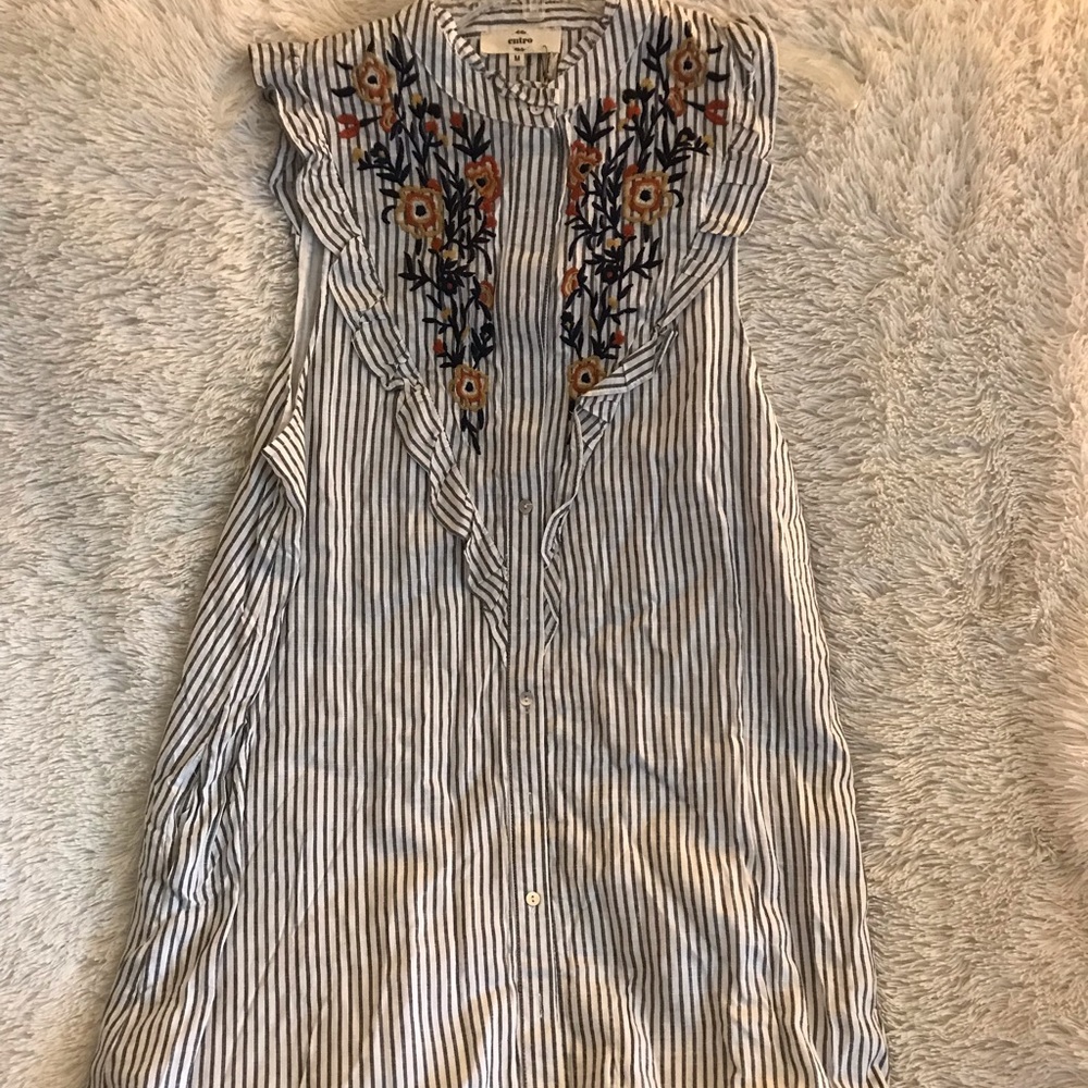 Striped Dress with Floral Stitching